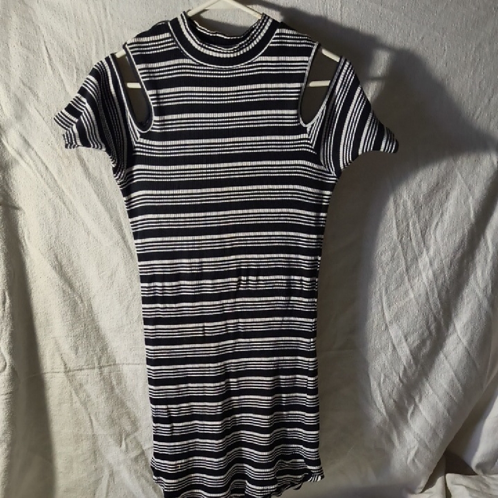 Elegant Black and White Striped Mini Dress